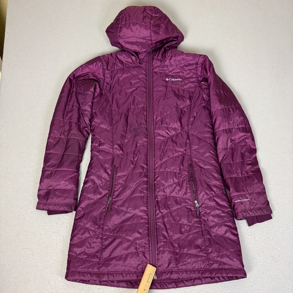 Columbia Omni-Heat Hooded Quilted Insulated Long Jacket Coat Women's M Purple